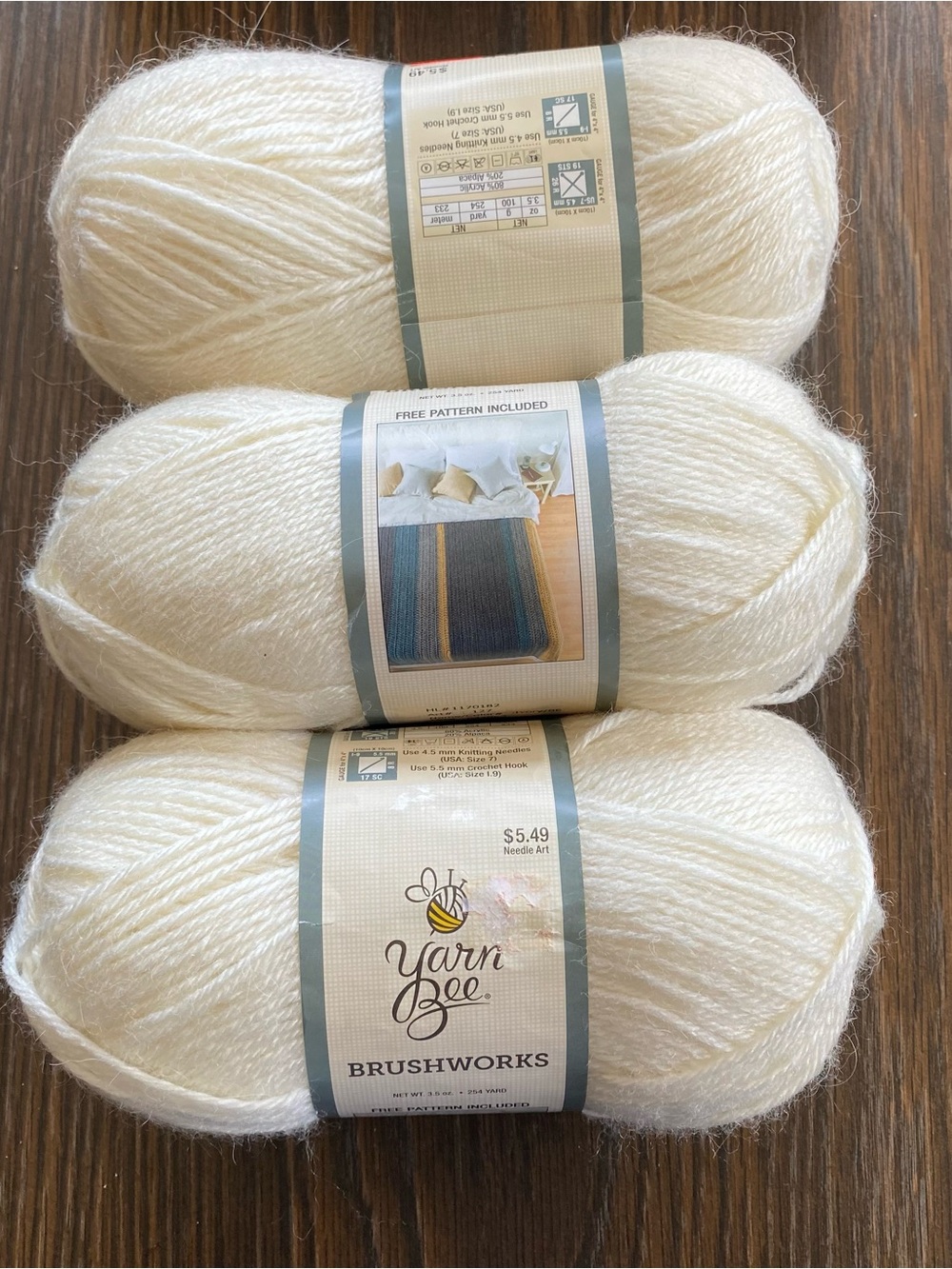 3 Yarn Bee Brushworks Ivory Yarn